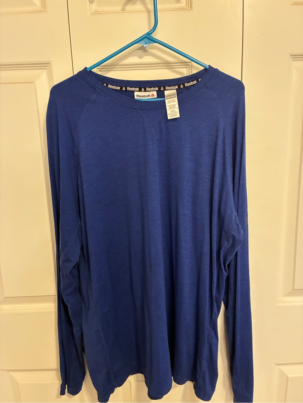 Reebok Blue Crewneck Long Sleeve Shirt with Logo Trim